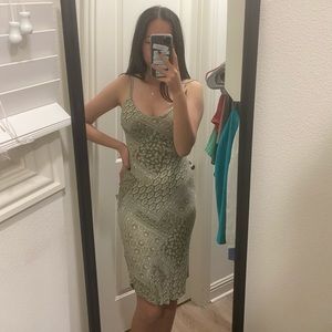 green bandana pattern midi dress